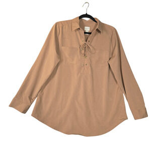 Chicos‎ Womens Size 1 Medium Top Silky Soft Lace Up Tunic Brown Outdoor Gorpcore
